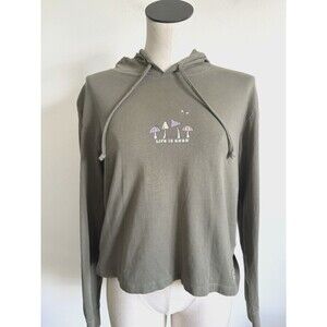 Life Is Good Hooded Crop Mushroom Crusher Olive Green Size Small